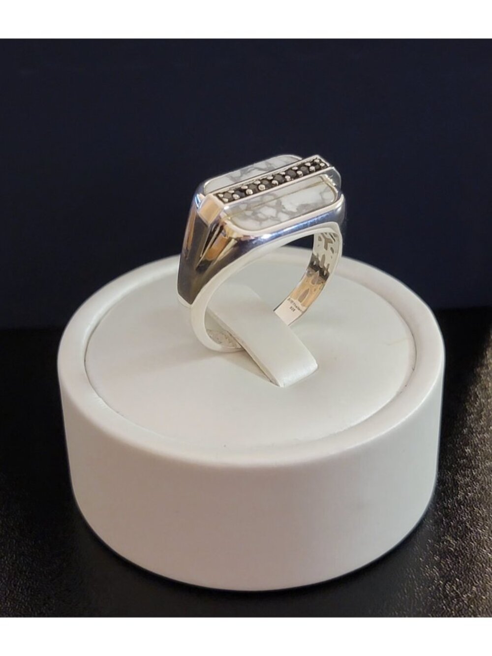 925 Sterling Silver Howlite Black Spinel Men's Statement Ring Size 11 NWT
